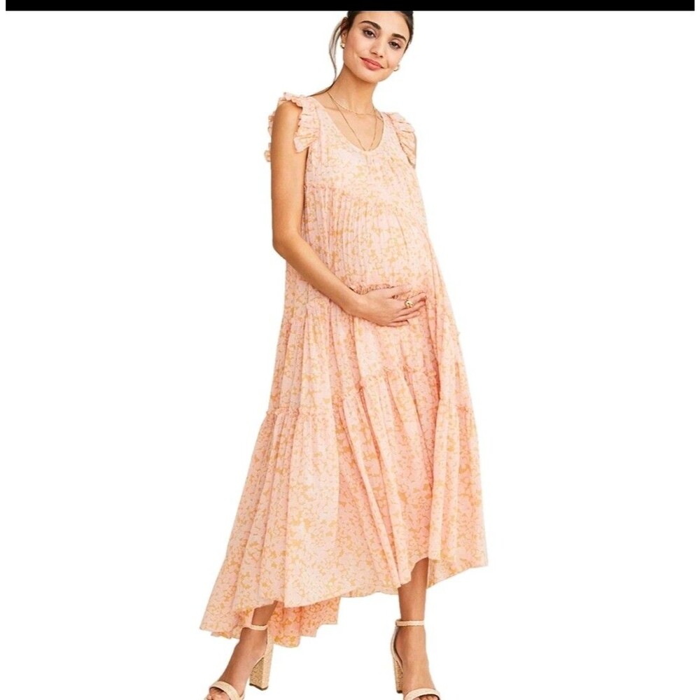 Hatch Maternity THE ANAELLE DRESS Sz 3 Large Silk Cotton Apricot Pink Floral